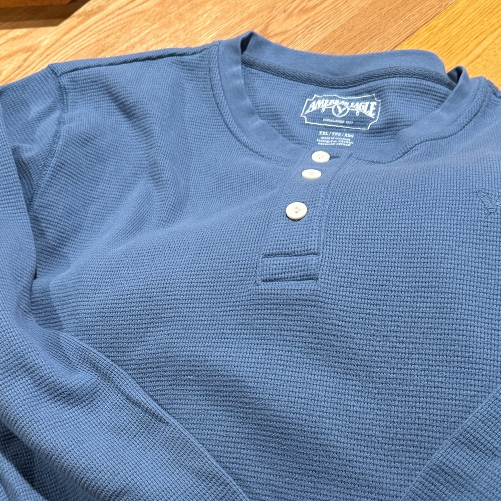 American Eagle Outfitters Blue Henley Shirt